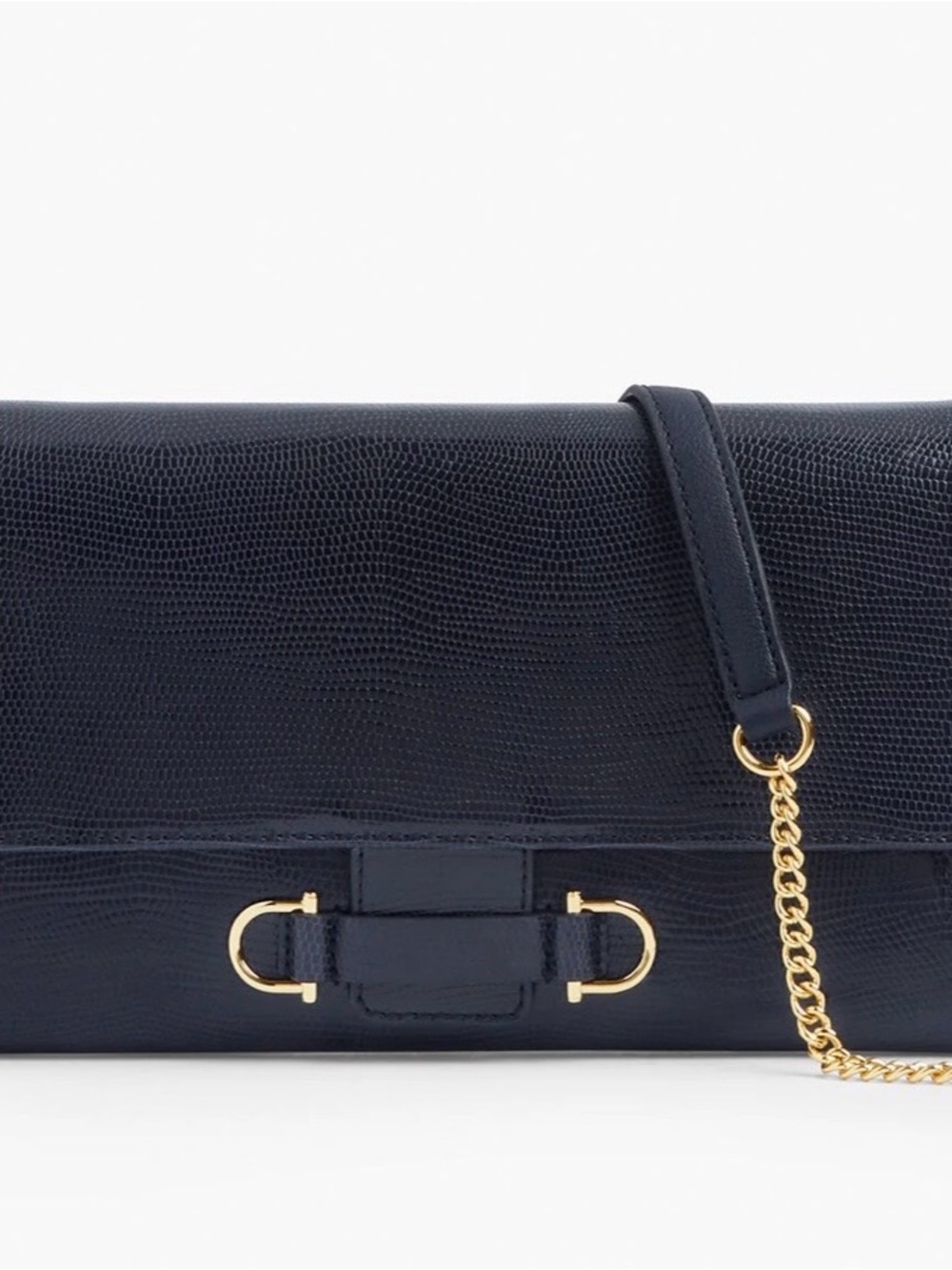 Talbots NWT Navy Textured Leather Chain CLUTCH - EXOTIC